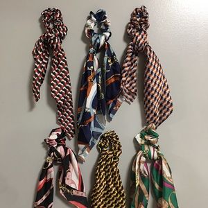 Set 6pc hair Printed Satin 2-in-1 Scarf Scrunchie